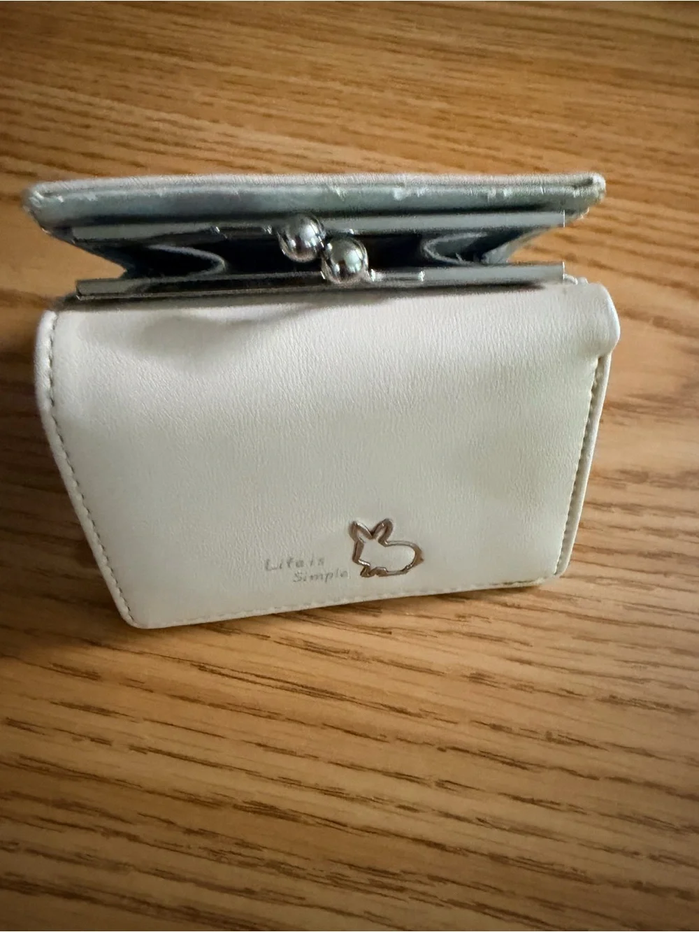 Cream Compact Wallet with Silver Fish Logo
